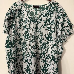 Lane Bryant Abstract Green and White Blouse